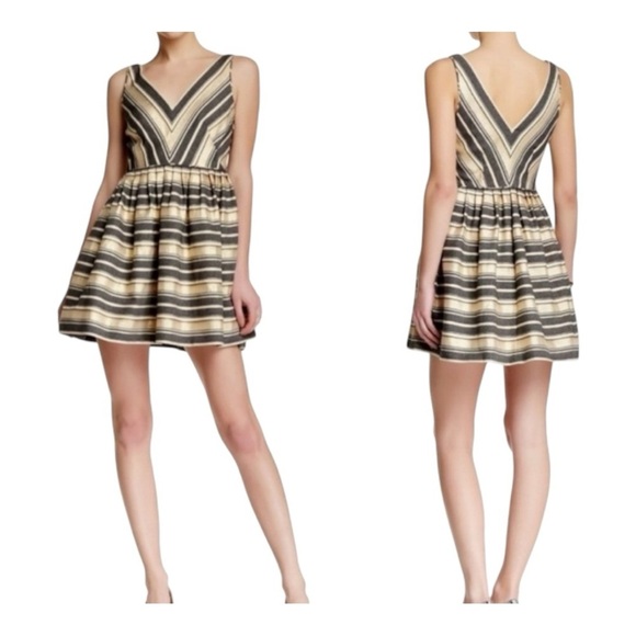 J. Crew Metallic Striped Fit & Flare Deep V-Neck Cocktail Dress. Size 4. - Picture 12 of 12